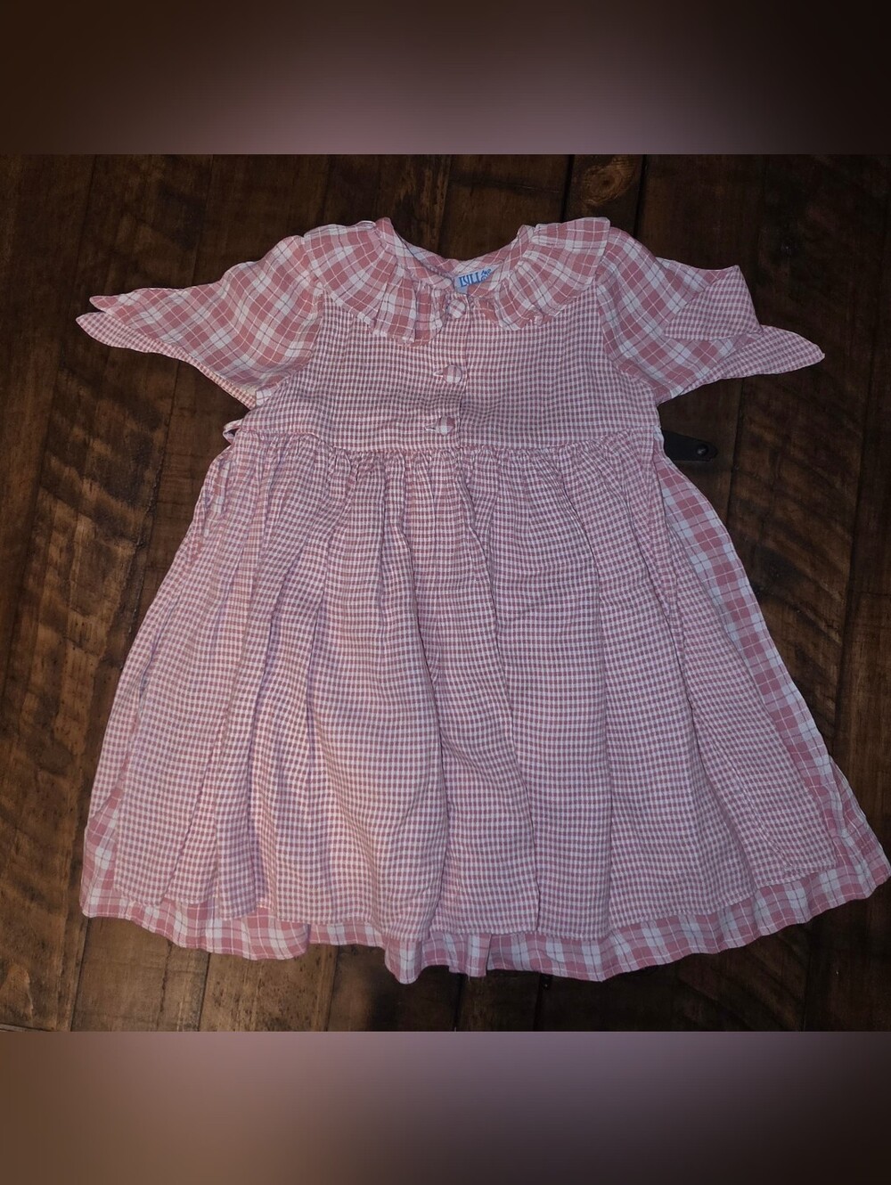 Luli & Me Pink Gingham Peter Pan Collar Dress